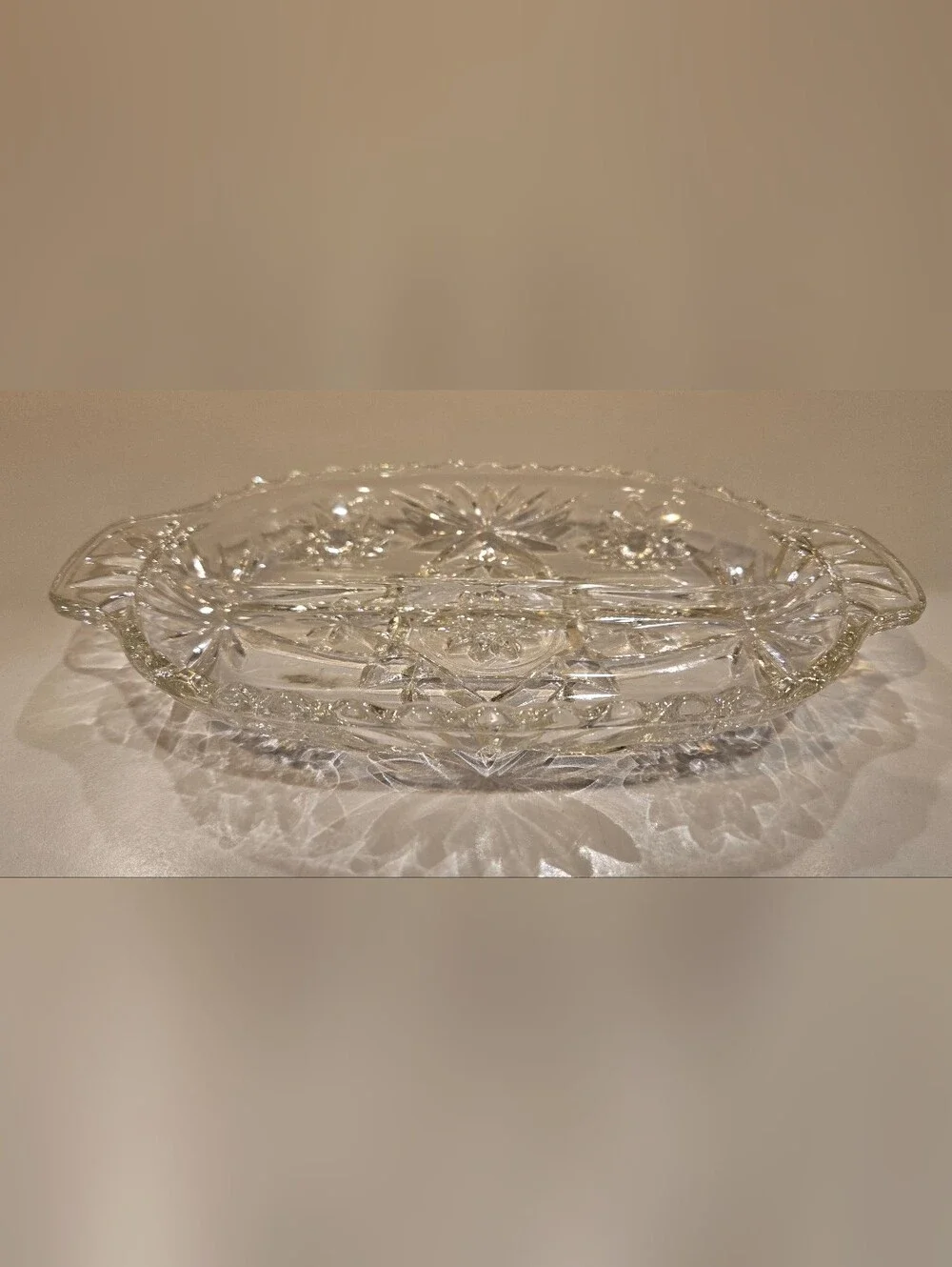 Anchor Hocking Cut Glass Divided Serving Dish - Clear Crystal Look